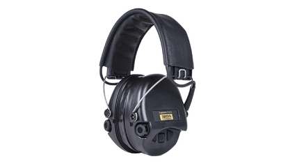 SORDIN Supreme Pro-X LED Aktiver Kapsel-Gehörschutz mit schwarzem Lederband, Gelkissen & schwarzen Kapseln