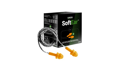 SORDIN SoftEar wiederverwendbare Gehörstöpsel mit Kordel, orange, S/M/L, 50 Paare, Thekendisplay