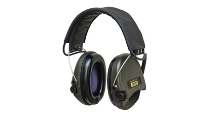 SORDIN Supreme Pro-X Aktiver Kapsel-Gehörschutz mit schwarzem Lederband, Schaumkissen & grünen Kapseln Modell 2023