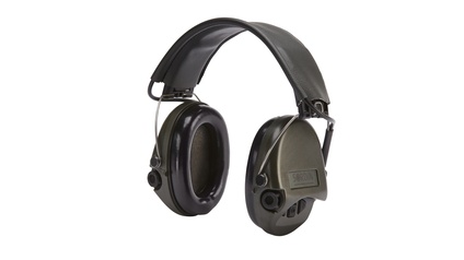 SORDIN Supreme Basic Aktiver Kapsel-Gehörschutz mit schwarzem Kunstlederband, Schaumkissen & grünen Kapseln