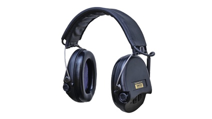 SORDIN Supreme Pro-X Aktiver Kapsel-Gehörschutz mit schwarzem Lederband, Schaumkissen & schwarzen Kapseln