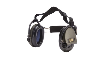 SORDIN Supreme Pro-X Aktiver Kapsel-Gehörschutz mit schwarzem Stoff- Nackenband, Schaumkissen & grünen Kapseln